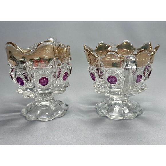 EAPG U.S. Glass Newport Bulls Eye & Daisy Gilded Ruby Stain Cream Sugar Set - Picture 3 of 7